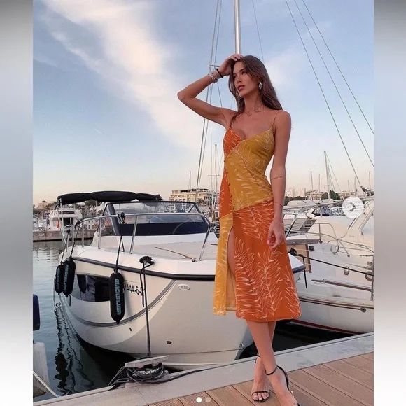 Camila Coelho Vivienne Midi Dress in Yellow & Orange - Picture 11 of 11